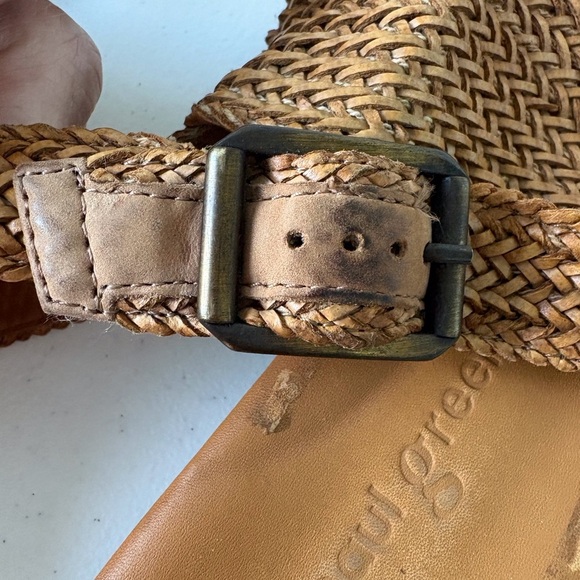 Paul Green Helena Women Size 8 Woven Leather Tan Sandals Slingback Heel Boho - Picture 7 of 15